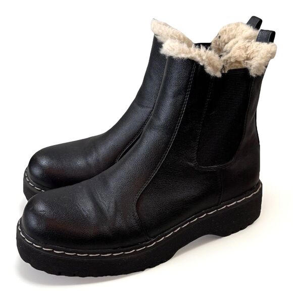 PORTLAND by Portland Boot Company Chelsea Boot 8M Black Fur Trim Leather‎ - Picture 1 of 10